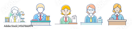 Collection of cartoon professional people at their work desks illustration design