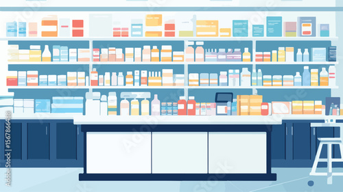 Vibrant Pharmacy Illustration for Medical Marketing Collateral and Advertisement