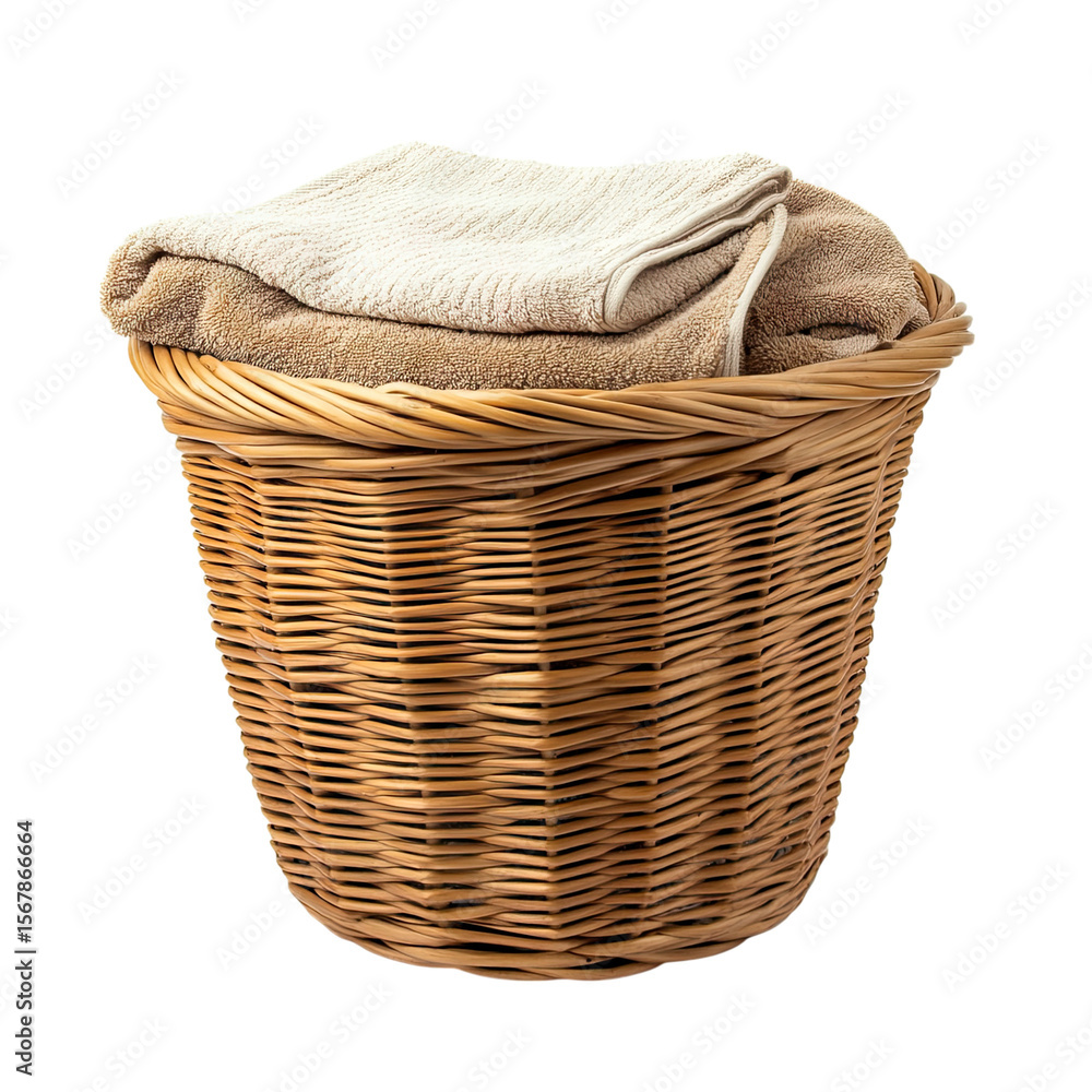 Obraz premium Luxury Wicker Laundry Basket with Soft Towels: Enhance Your Bathroom Decor