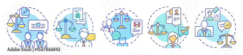 Stages of the Legal Process and Procedures in Blue Line Icon Style
