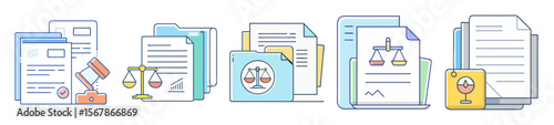 Legal Compliance and Justice System Documentation with Symbolism in Vector Illustration Style