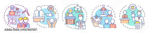 Visual Representations of Court Trials, Legal Procedures, and Justice System Elements
