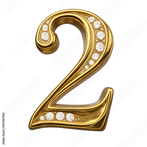 Gold number two with diamond accents for celebration
