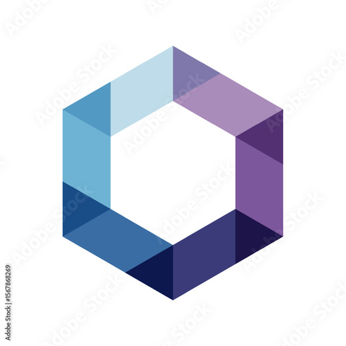 minimalist geometric shape symbol with gradient of blue and purple, connectivity and data flow in modern and futuristic digital technology