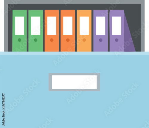 Office filing cabinet with colorful binders and organized storage vector illustration 