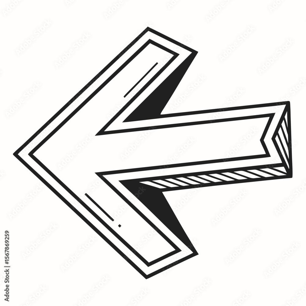 Fototapeta premium Black arrow pointing left with 3 D effect white graphic