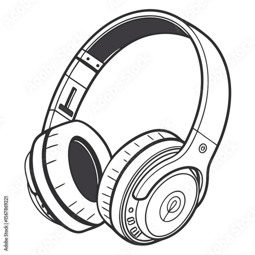 Black and white headphones illustration audio music