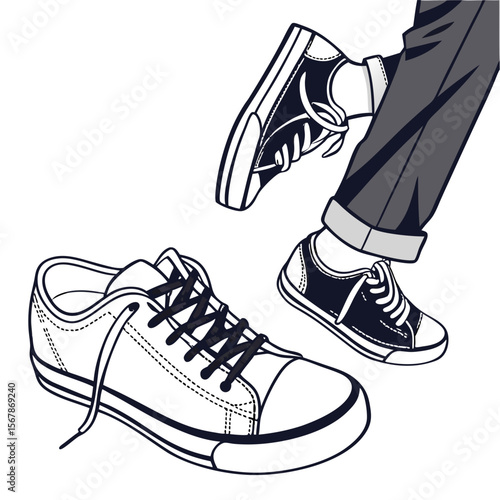 Black and white sneakers with person's legs shoes footwear