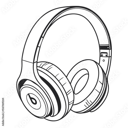 Black outline headphones on white audio music