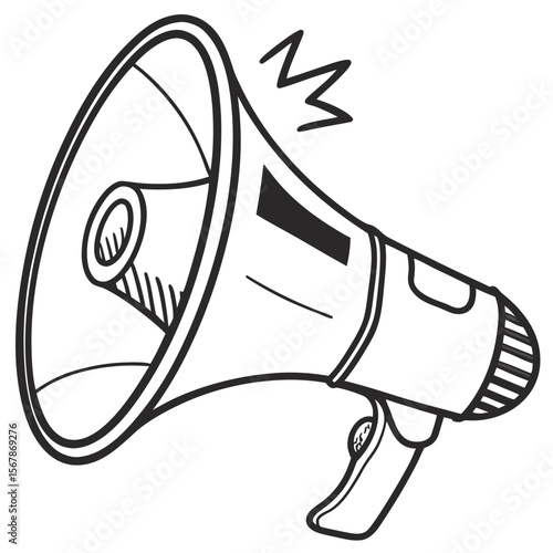 Black outline megaphone with sound waves bullhorn announcement