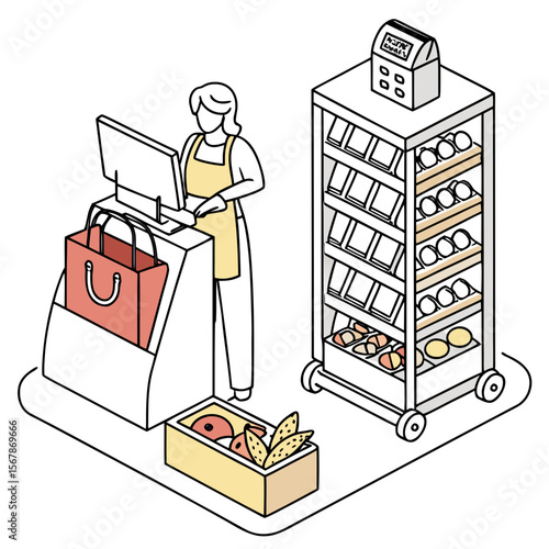 Cashier serving baked goods bakery counter