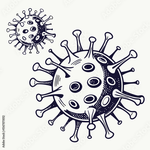 Coronavirus illustration with spikes and circles microbe