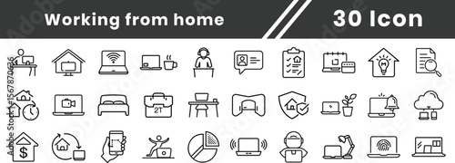 Working from home line vector icon set collection. Pixel perfect Editable stroke.