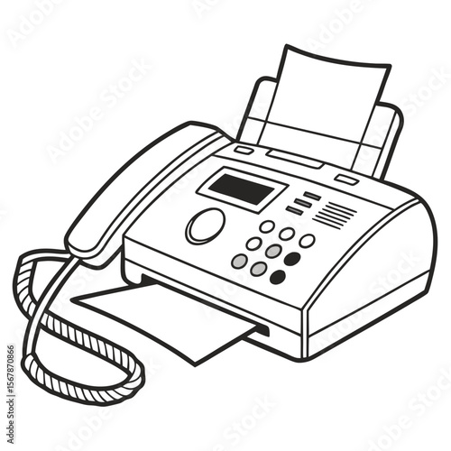 Fax machine with telephone handset and paper office equipment