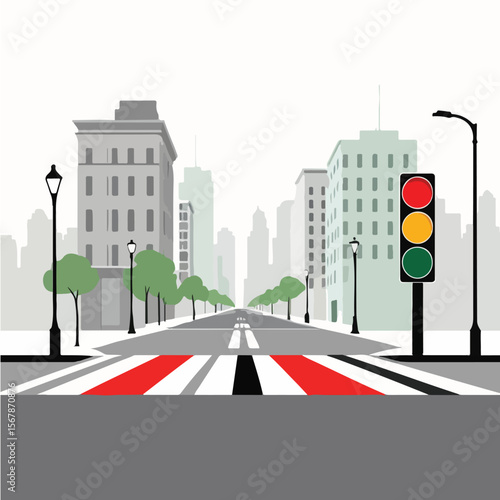 Urban Crosswalk and Signal Flat Illustration