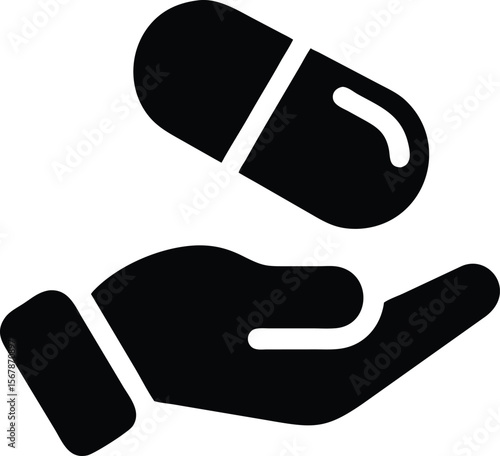 Hand holding medical capsule pill icon