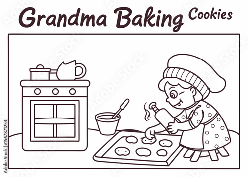 Grandma Baking Cookies A Whimsical Coloring Page of a Grandmother Baking Delicious Treats cute cartoon
