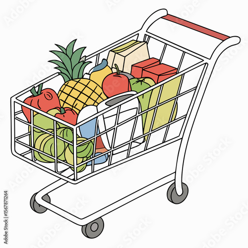 Full Shopping Cart With Assorted Groceries pineapple