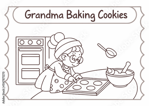 Grandma Baking Cookies Coloring Page A Heartwarming Scene of Generational Love and Culinary Delight cute