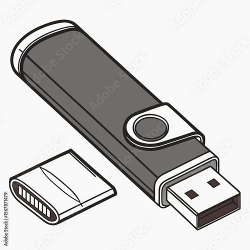 Gray U S B flash drive with detached cap usb flash drive