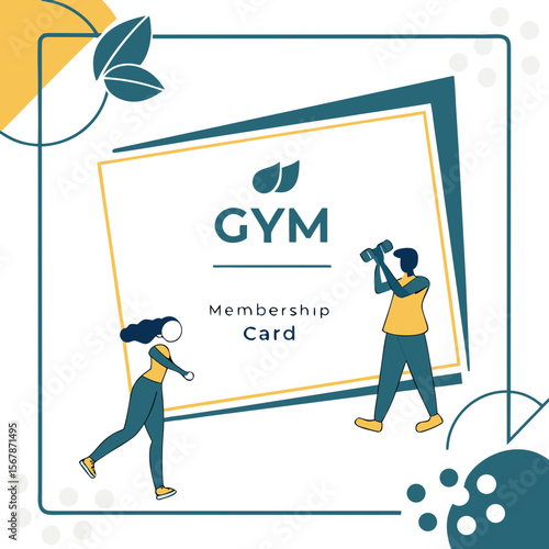 Gym membership card with athletic figures and leaf logo