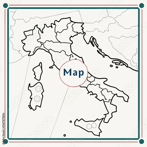 Italian peninsula outline with regions and islands
