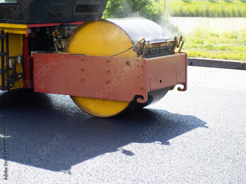 Asphalt paver roller. Road ...