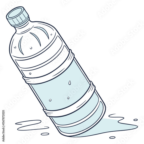 Leaking water bottle with blue liquid spill condensation