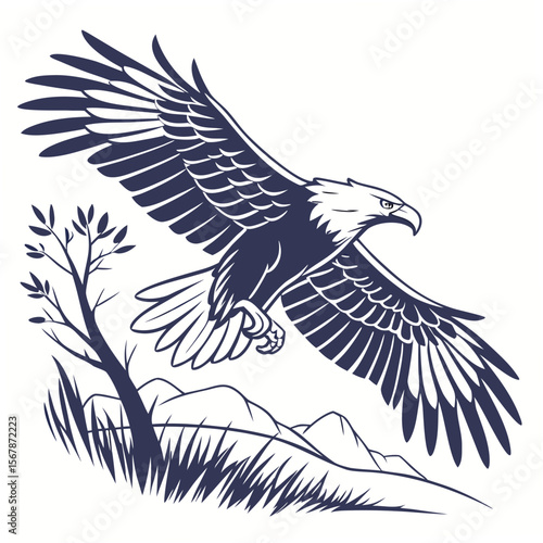 Majestic eagle soaring over mountains bird flight