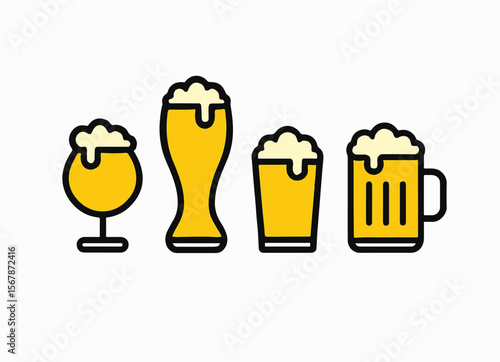Golden Brew Collection: A captivating assortment of beer glasses, brimming with the rich essence of a classic golden brew, capturing the essence of social gatherings and celebratory moments.