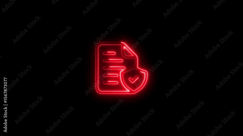 Neon red document security icon against black background abstract animation Neon red document security icon against black background abstract animation