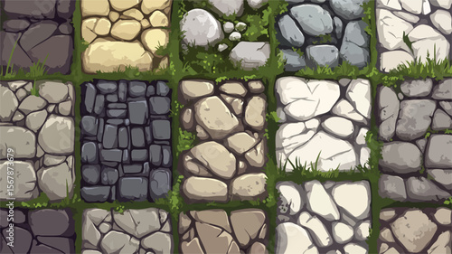 Stone Floor and Wall Textures with Green Moss for designers and architects