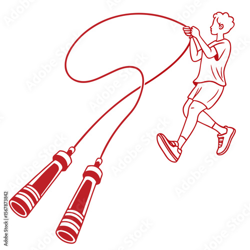 Person jumping rope red outline exercise fitness