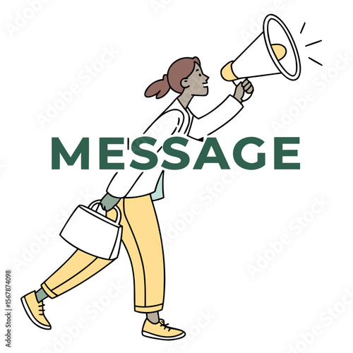 Person with megaphone announcing message announcement