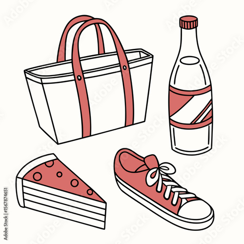 Red and white picnic items bottle pizza
