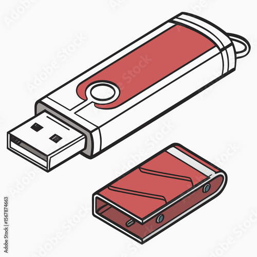 Red and white U S B flash drive with cap USB flash drive