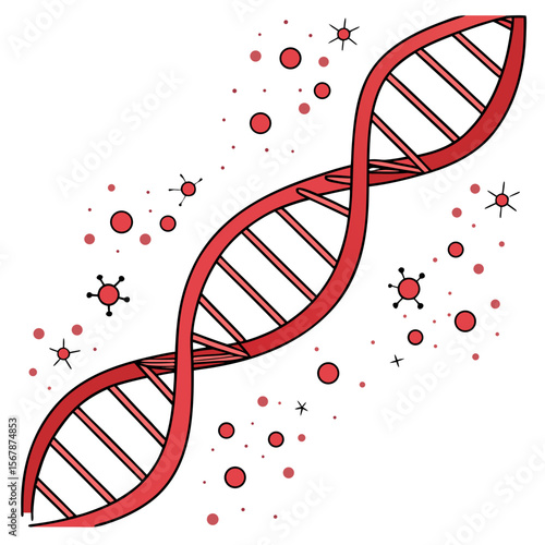 Red D N A strand with abstract particles helix science