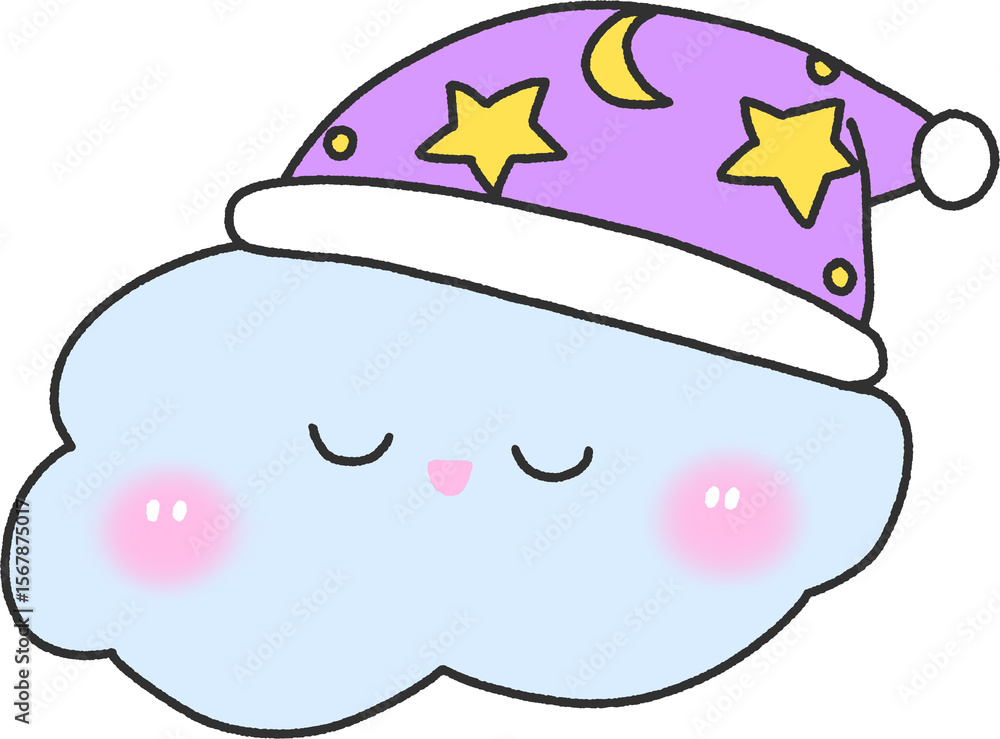 Fototapeta premium Cute Blue Sleeping Cloud with Star and Moon Nightcap – Pastel Bedtime Clipart PNG