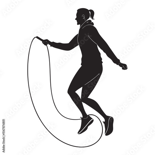Woman jumping rope silhouette skipping fitness
