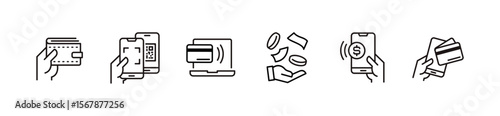 simple cashless online payment icon line set business money transaction digital purchase shopping signs outline vector illustration