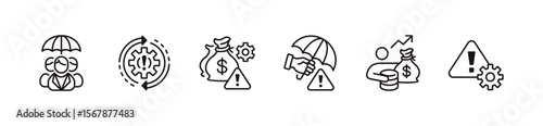 business risk management icon line set financial risk control gear warning alert signs vector assessment strategy safety planning symbol illustration