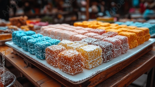 Vibrant Candy Display: A colorful array of sweet treats, meticulously arranged on a platter, beckons with their tempting textures and hues, a feast for the eyes and a promise of delight.