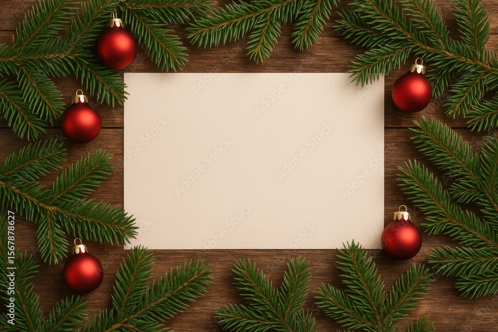 Obraz premium Holiday greeting card with pine and ornament