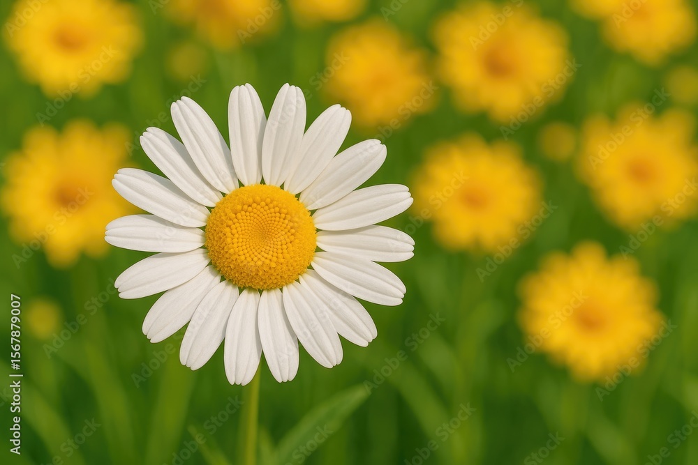 Fototapeta premium Detailed shot of a white daisy with vibrant yellow petals