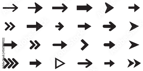Variety of Arrow Designs Pointing Right Depicting Navigation Movement and Directionality with Differing Styles and Formats for Emphasis and Guidance