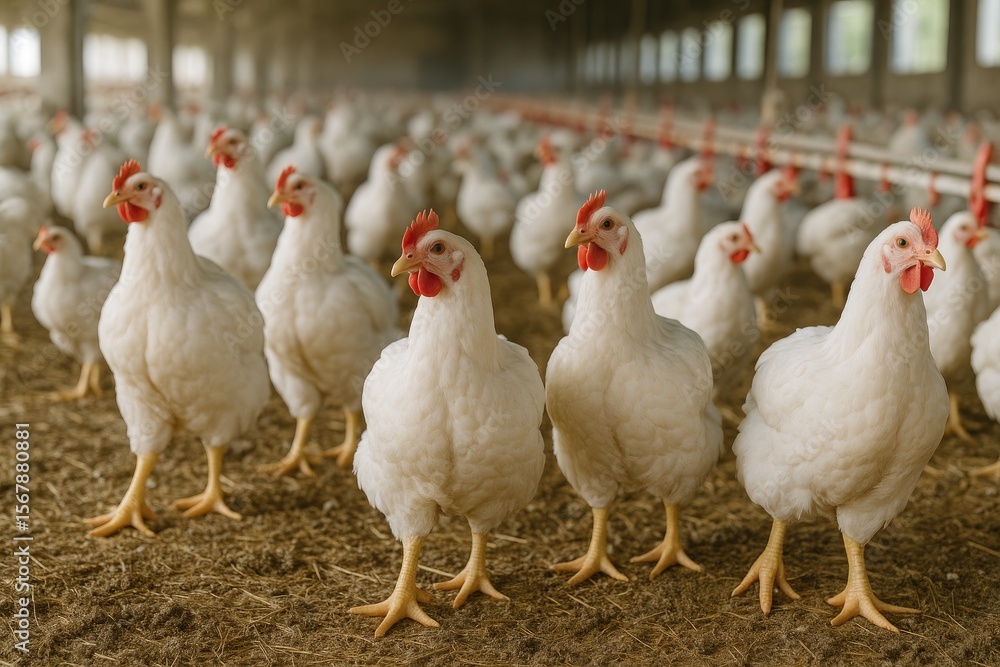 Fototapeta premium Chickens roaming inside the poultry coop