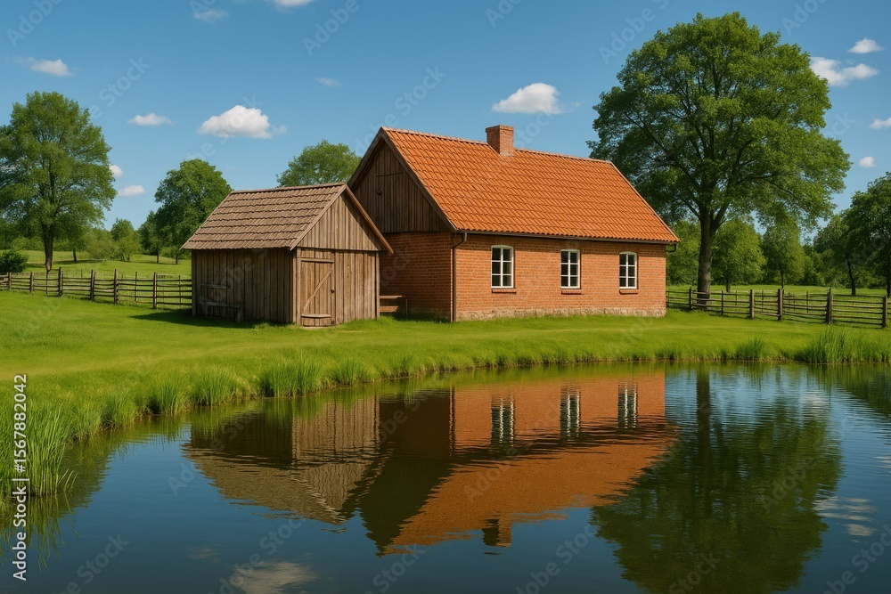 Rural wooden and mortar dwellings on an animal farm Rural wooden and mortar dwellings on an animal farm