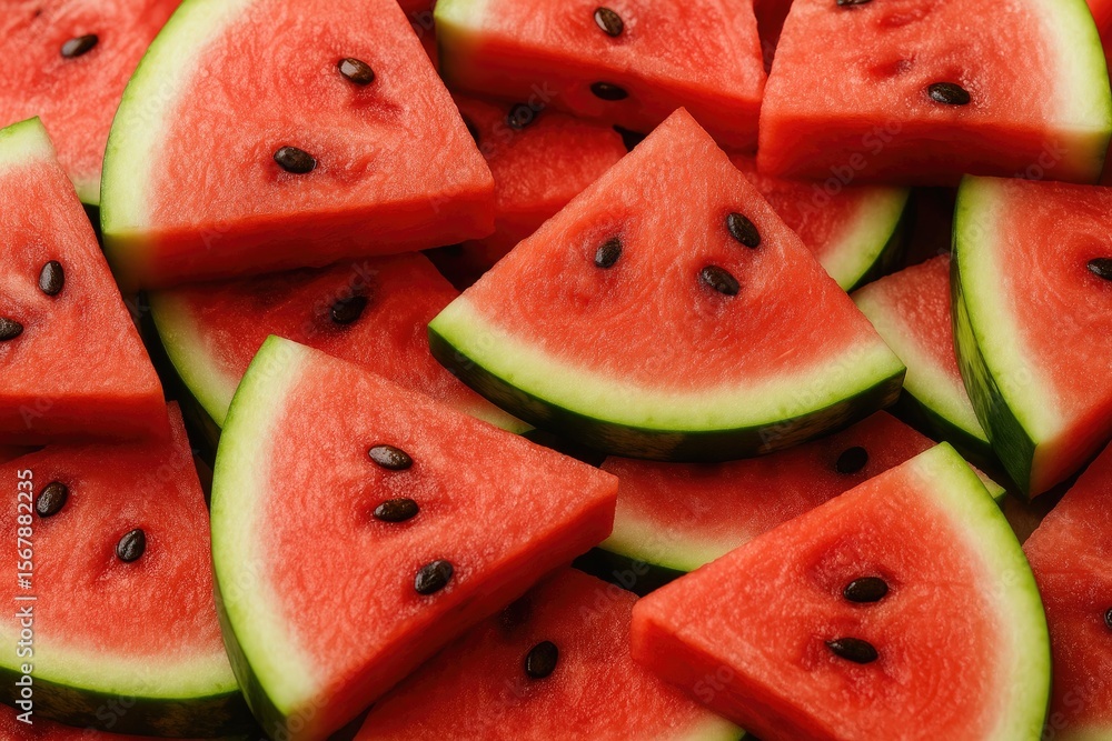 Detailed view of juicy watermelon chunks Detailed view of juicy watermelon chunks