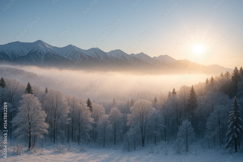 Fototapeta premium Chilly Mist Surrounding the Hidaka Mountain Range