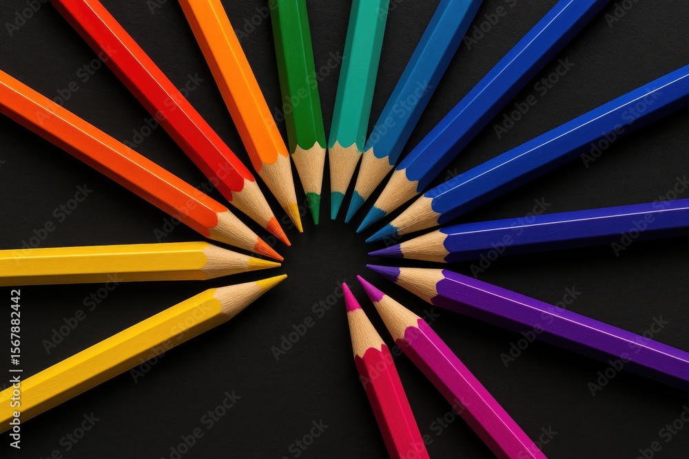 Naklejka premium Creative black background artwork using colored pencils